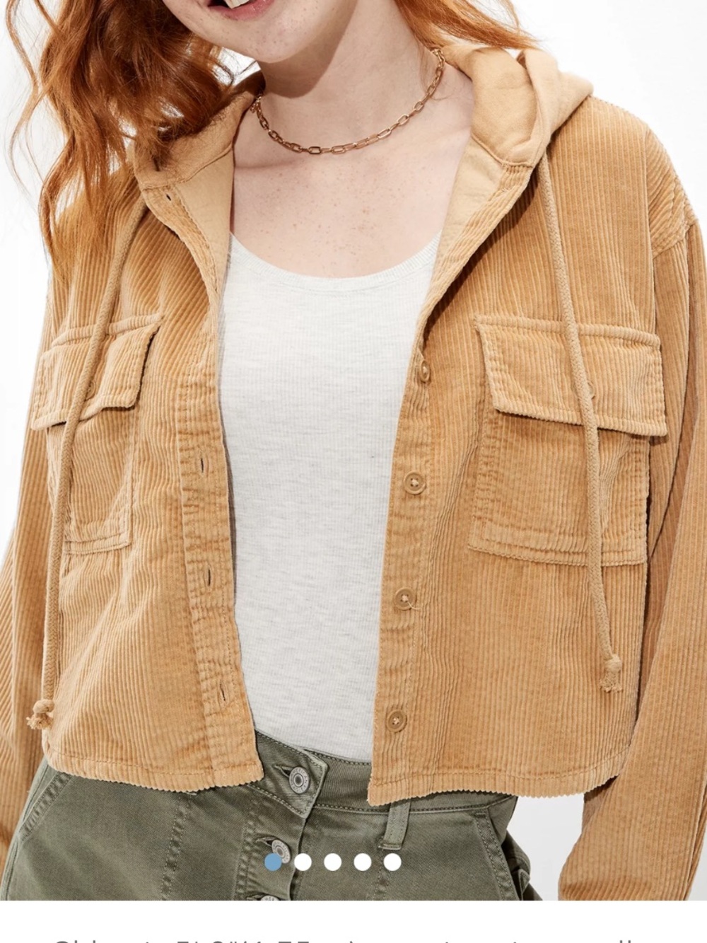 American Eagle Tan Corduroy Crop Button Up Shirt Jacket XL Shacket